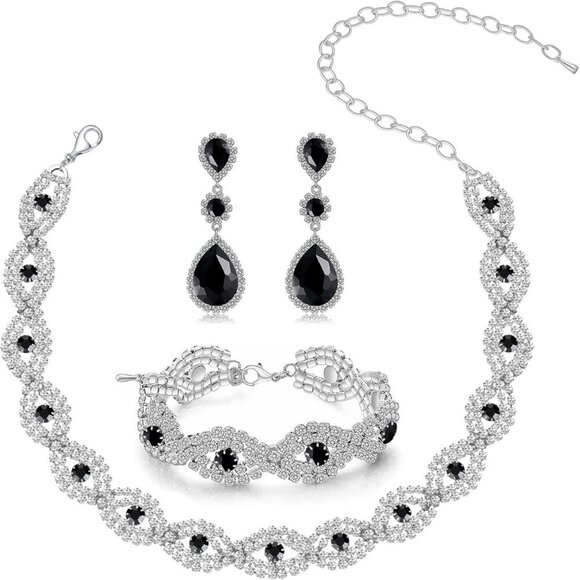 Women Classic Elegant Sparkling Infinity Design Rhinestone Crystal Choker Neckla - Picture 1 of 7